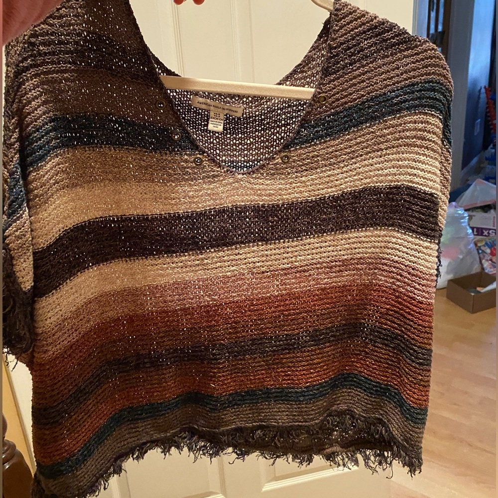 American Eagle Striped Fringe Shirt